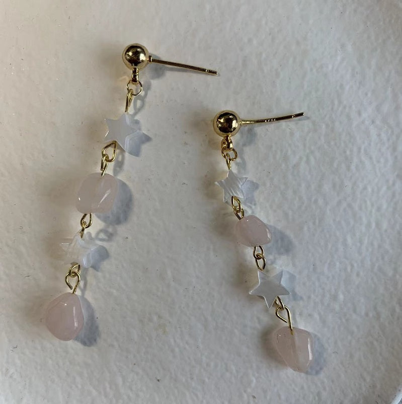 Pink crystal pentagonal star earrings