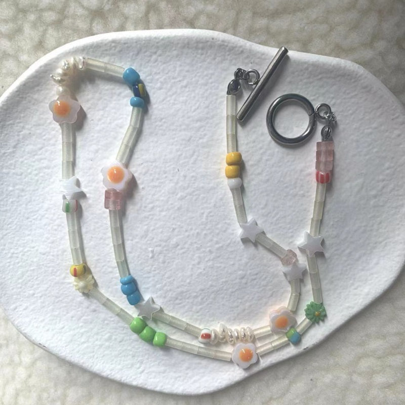 Tubular bead pentagram necklace