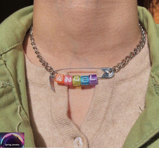 Angel letter color random mixed color Necklace pd2924