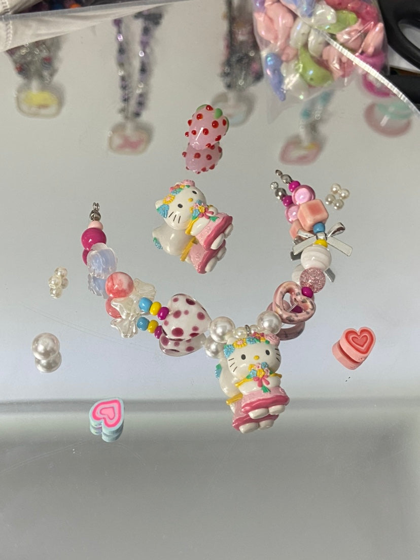 handmade pink kitty love bracelet Key buckle