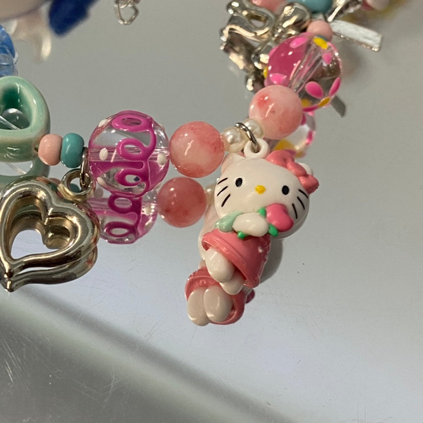 handmade pink kitty Beads bracelet
