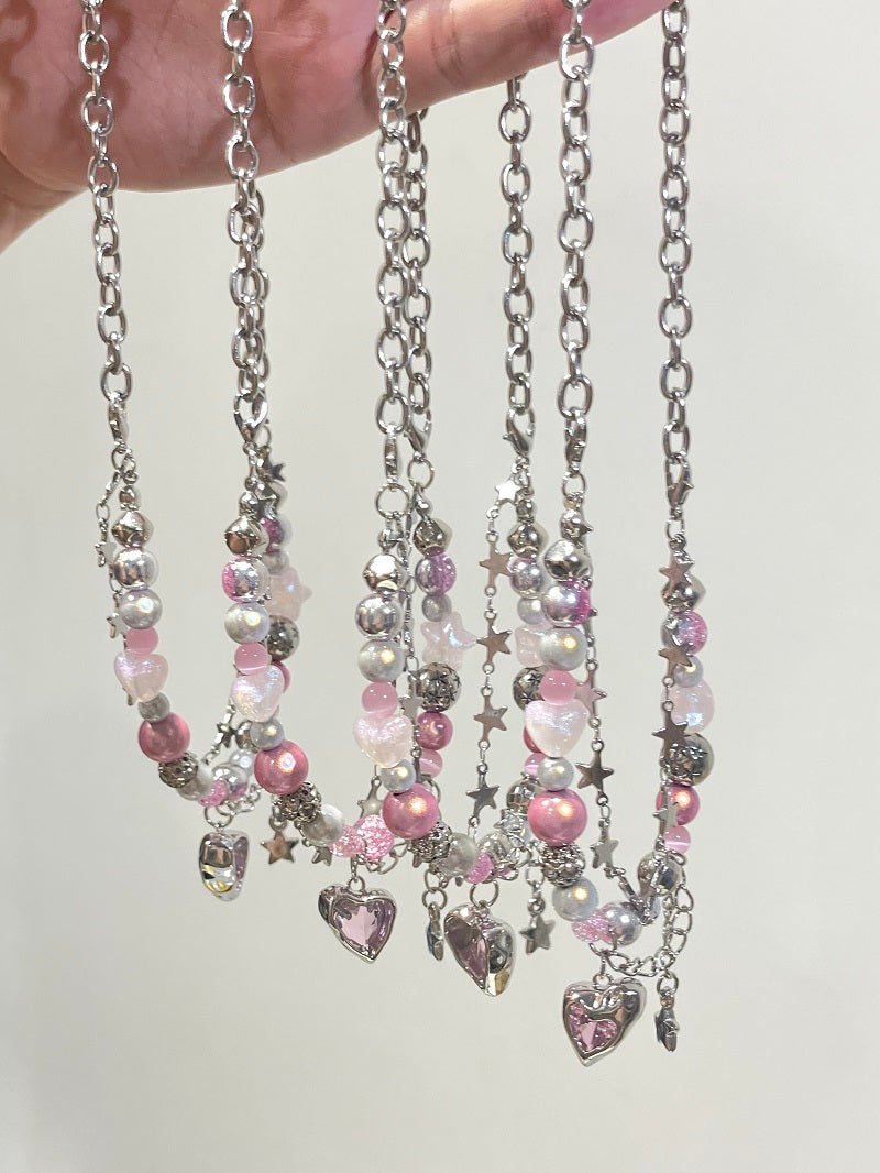 pink love star bracelet necklace