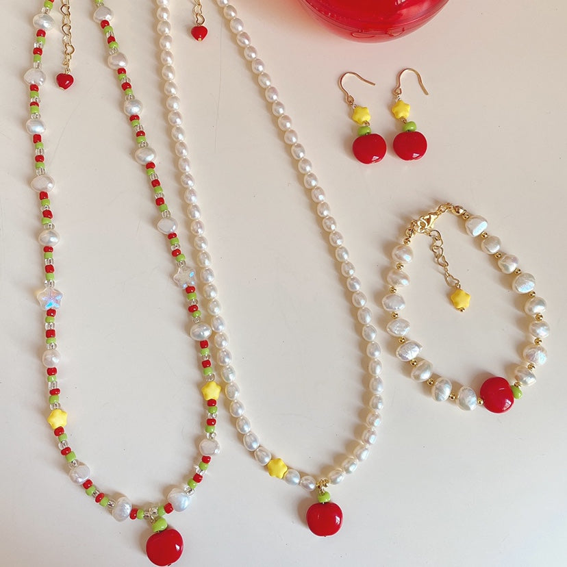 handmade apple necklace bracelet earrings