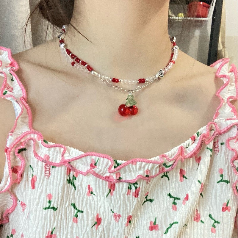 handmade Beaded cherry Necklace pd4329