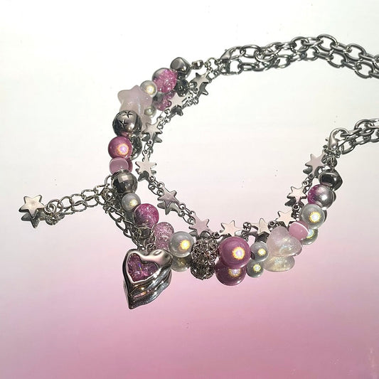 pink love star bracelet necklace