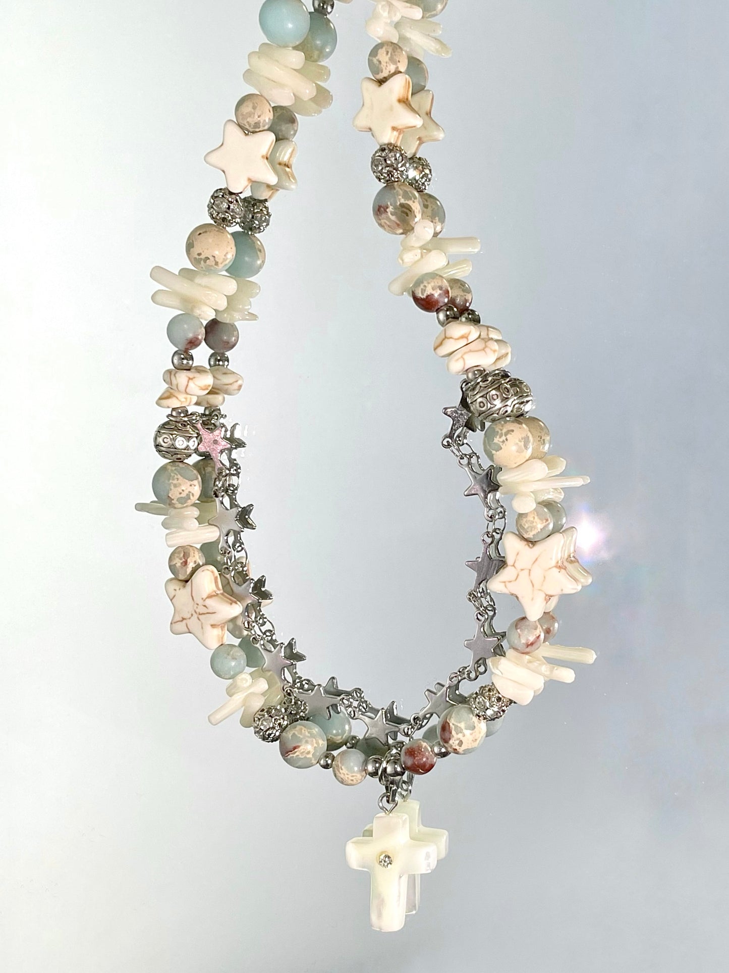 handmade blue white star bracelet necklace