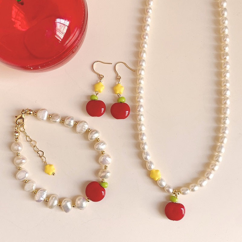handmade apple necklace bracelet earrings
