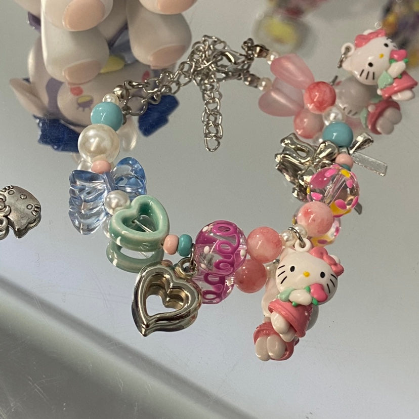 handmade pink kitty Beads bracelet