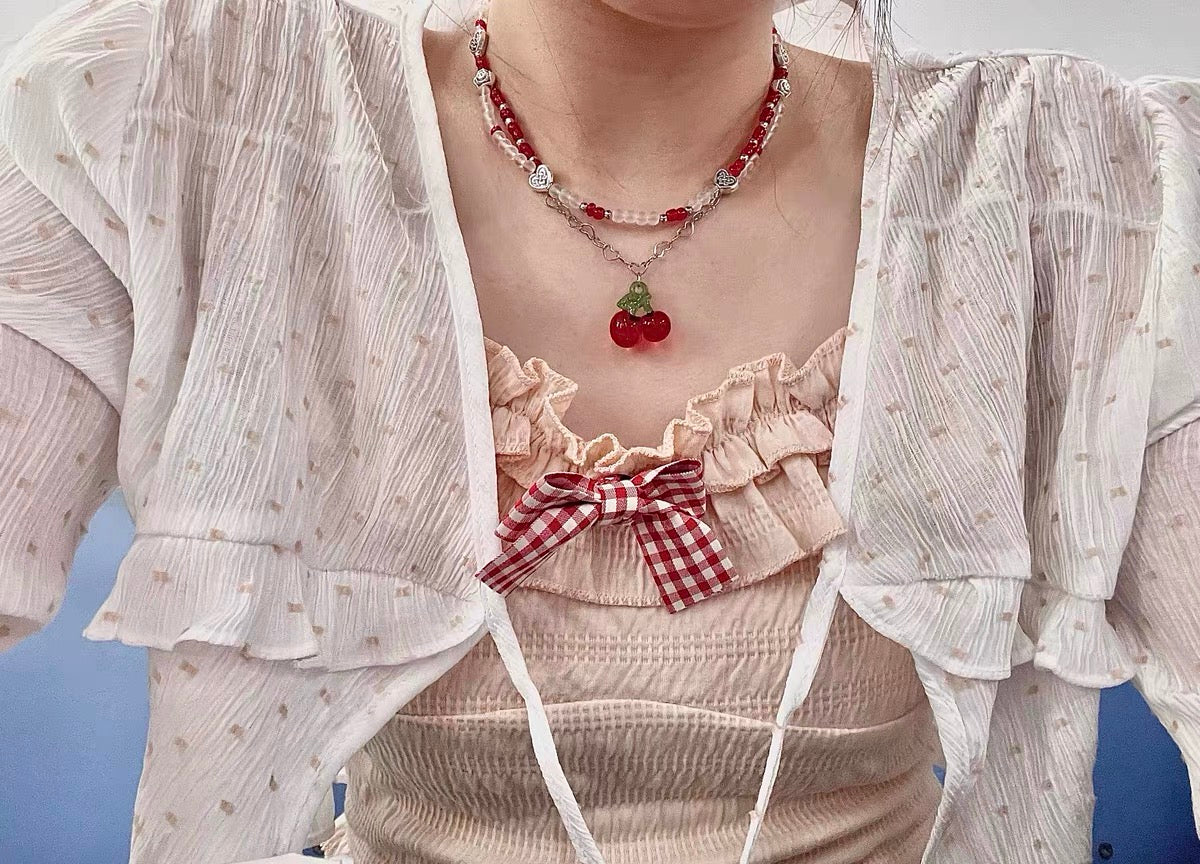 handmade Beaded cherry Necklace pd4329